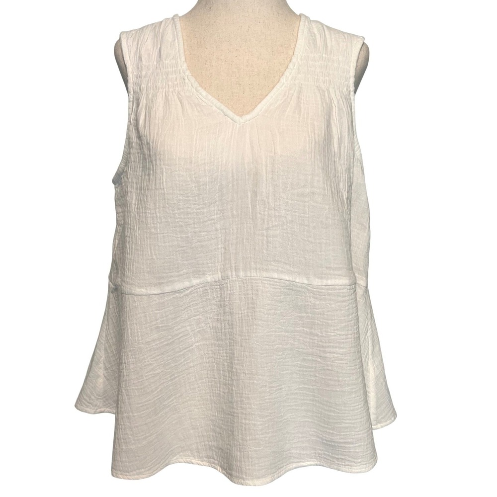 Faherty Women XS Dream Organic Cotton Gauze Tank Top White V-Neck Beachy Coastal
